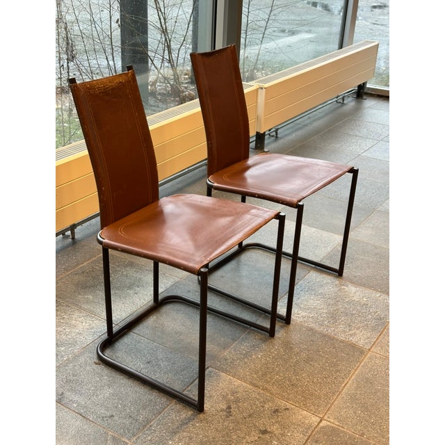 Vintage Cantilever Dining Chairs in Saddle Leather by Thema, Italy, 1970s, Set of 4 For Sale - Image 12 of 13