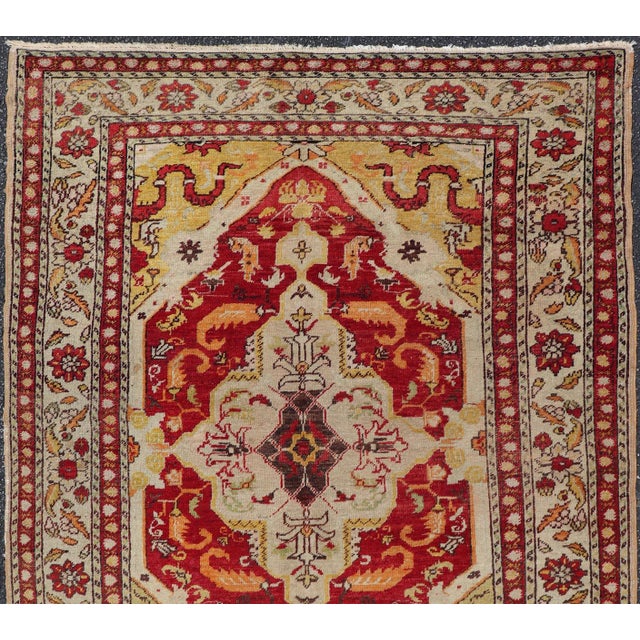 Textile Early 20th Century Antique Turkish Fine Sivas Rug With Center Medallion in Red, Yellow & Light Green For Sale - Image 7 of 13