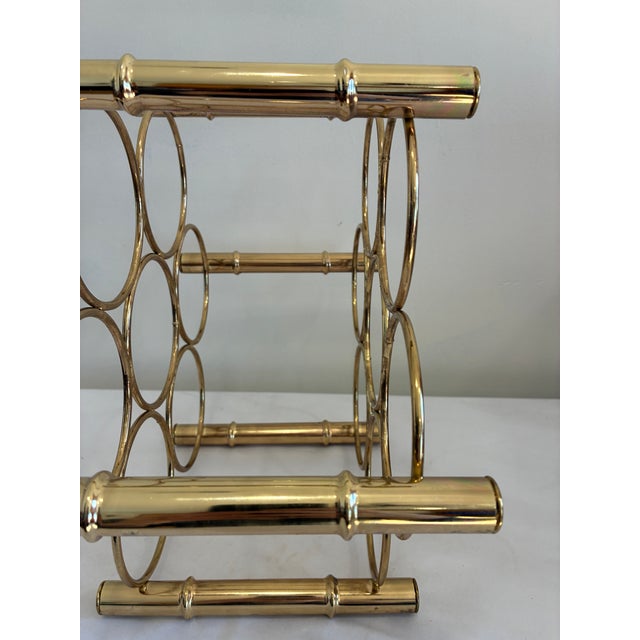Vintage Brass Mid-Century Modern Faux Bamboo Wine Rack For Sale - Image 9 of 9