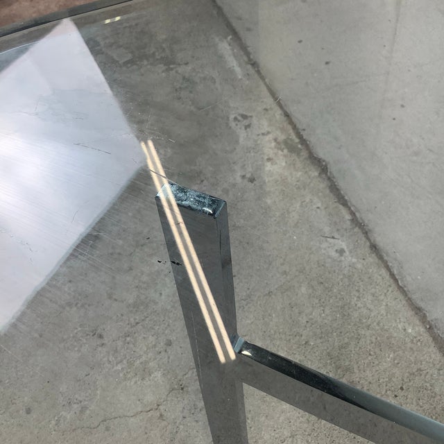 Mid-Century Glass Coffee Table With Sculptural Chrome X Base For Sale - Image 11 of 12