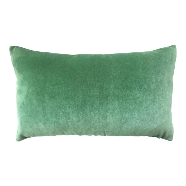 FirmaMenta Italian Solid Green Velvet Lumbar Pillow For Sale