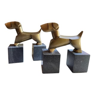 Contemporary Brass & Marble Modern Dog Bookends - a Pair For Sale