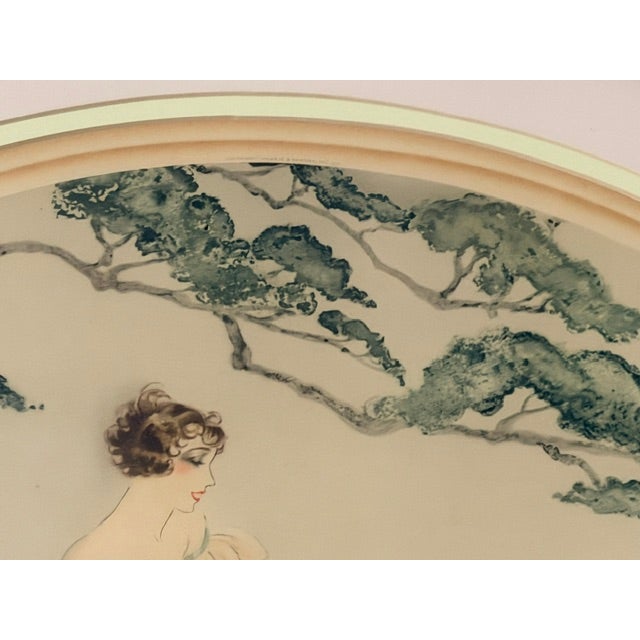 Wood Vintage “The Song Bird” by Czerwinski, Art Deco Woman & Bird, Oval Gilt Frame For Sale - Image 7 of 12