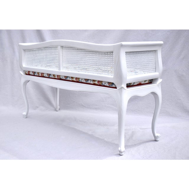 French Louis XV Style Spring Floral Caned Window Bench Settee | Chairish