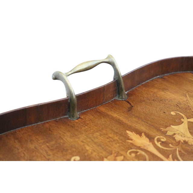 Antique Serving Tray in Inlaid Mahogany, 1890s For Sale - Image 4 of 6