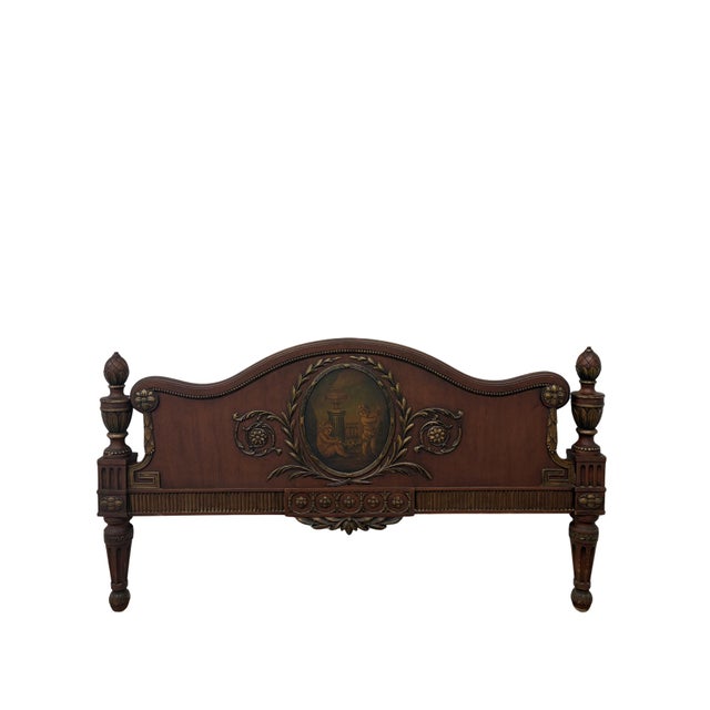 Neoclassical Antique Neoclassical Mahogany Twin Bed Frame With Hand-Painted Classical Medallions & Gilt Decoration For Sale - Image 3 of 10
