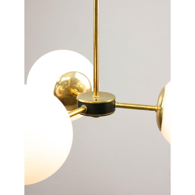 Mid-Century Modern Italian Pendant Light in Brass and Opaline Glass, 1960s For Sale - Image 11 of 15