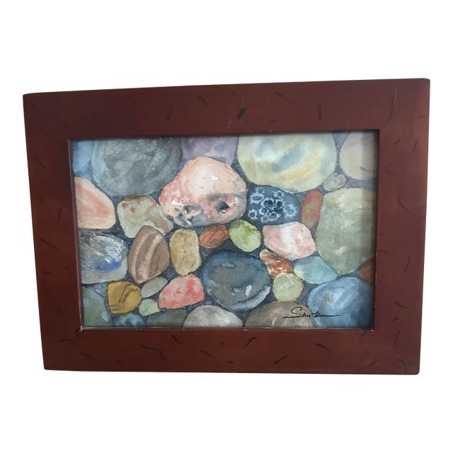 “River Stones” Framed Signed Original Watercolor Painting by Nancy Smith For Sale