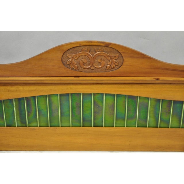 Early 20th Century Antique English Arts & Crafts Birch Wood Green Tile Backsplash Washstand Server For Sale - Image 5 of 18