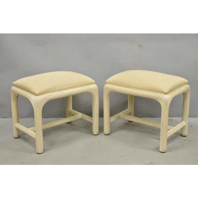 Vintage Hollywood Regency Rattan Pencil Reed Stools by American Drew - A Pair For Sale - Image 14 of 14
