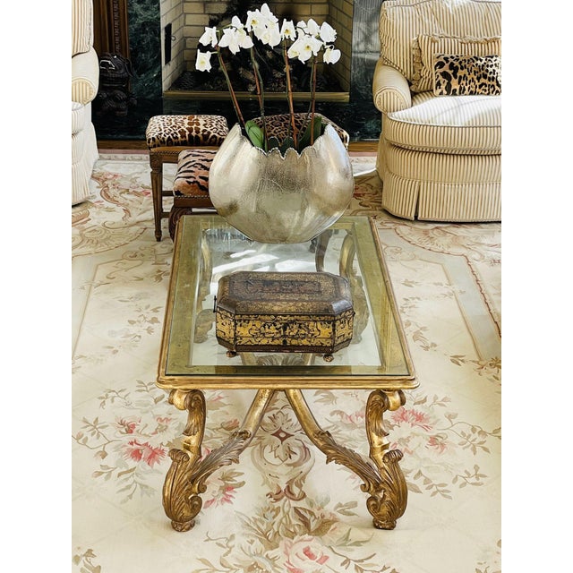 Hollywood Regency, Coffee Table, Gilt Wood, Gold Leaf, Glass, Italy, 1960s For Sale In New York - Image 6 of 12