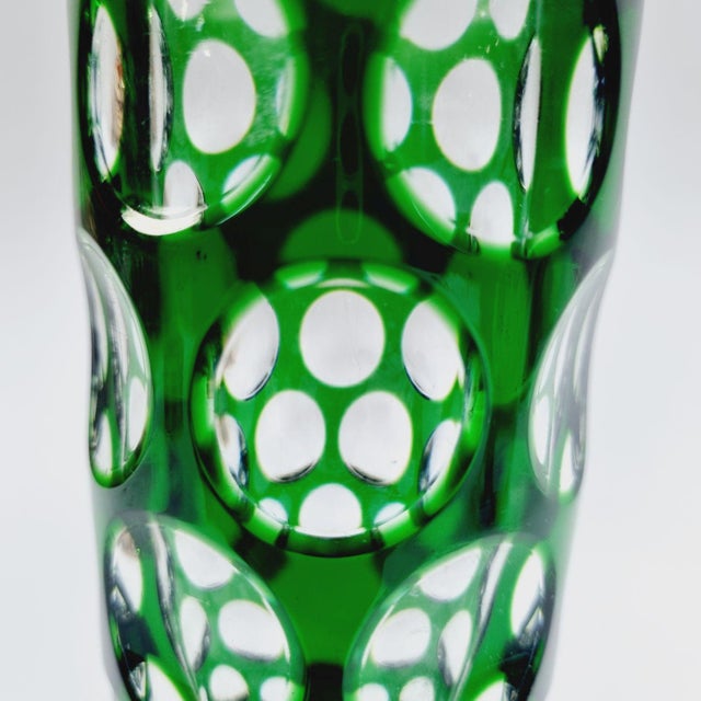 Vintage Emerald Green Cut-to-Clear Lens Crystal Cylinder Vase from Nachtmann Bleikristall, 1970s For Sale - Image 10 of 12