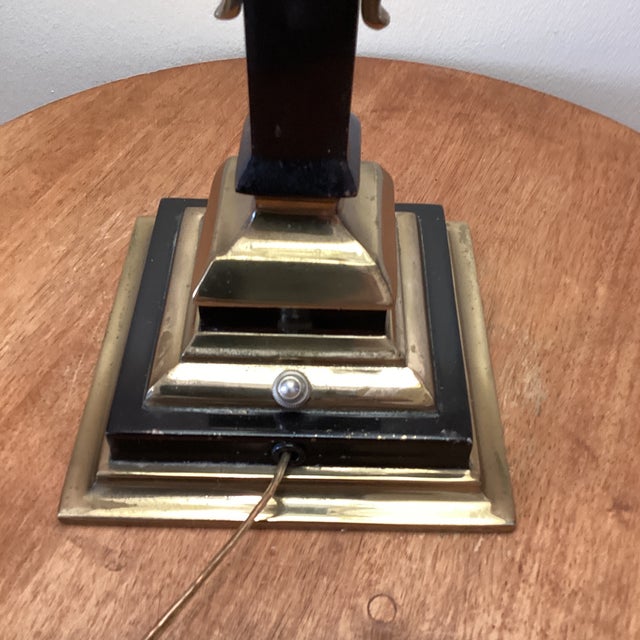 Art Deco Vintage Original Rembrandt Masterpiece Brass & Metal Table Lamp, Pleated Shade For Sale - Image 3 of 12