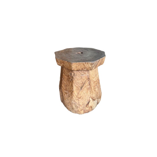 1970s Aged Javanese Teak Wood Side Table – Sculptural Organic Pedestal For Sale - Image 4 of 9