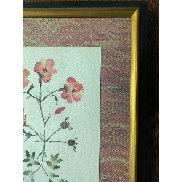 Set of 3 Original Botanical Watercolor With Marble Paper Matting - Apricot Drift Roses For Sale - Image 4 of 10