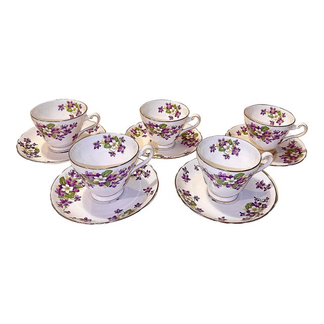 Royal Tuscan English Tea Cups & Saucers - Set of 5 For Sale