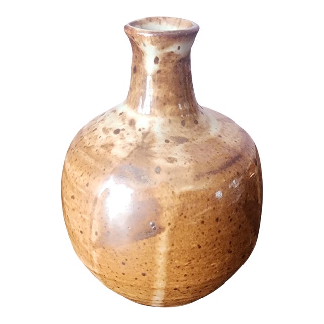 Tapered Neck Mid-Century Modernist Speckled Earth Tone Stoneware Vase, C1950s For Sale