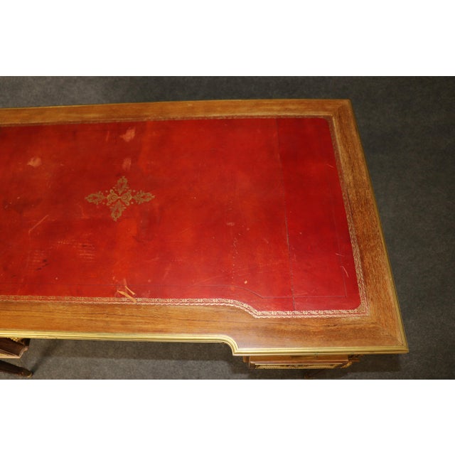 Bronze 19th C French Louis XVI Style Leather Top and Bronze Ormolu Desk With Pull Panel For Sale - Image 8 of 16