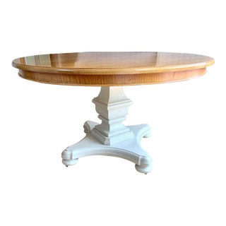 1980s Circular Maple Top Pedestal Dining Table With One Leaf For Sale