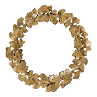 Jay Strongwater Lola Ginkgo Leaf Gilt Round Wall Mirror For Sale