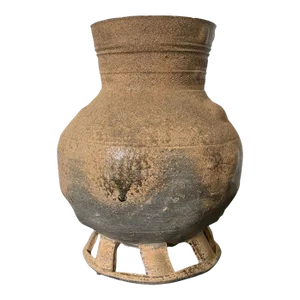Antique Silla Period Korean Pottery Footed Jar with Long Neck