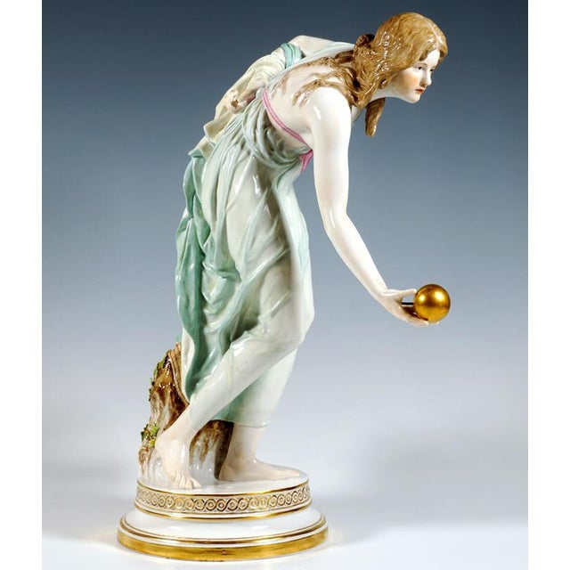 Art Nouveau Young Lady Ball Player Figure by Walter Schott for Meissen, 190 For Sale - Image 3 of 10