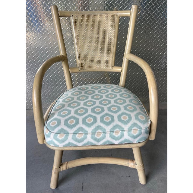 Wood Vintage Organic Modern Rattan Swivel Dining Chairs With Arms and Cane Backs – Set of 6 For Sale - Image 7 of 17