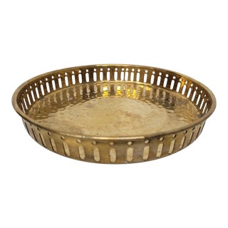 Vintage Brass Mini Serving Tea Tray or Round Vanity Dresser Holder For Sale