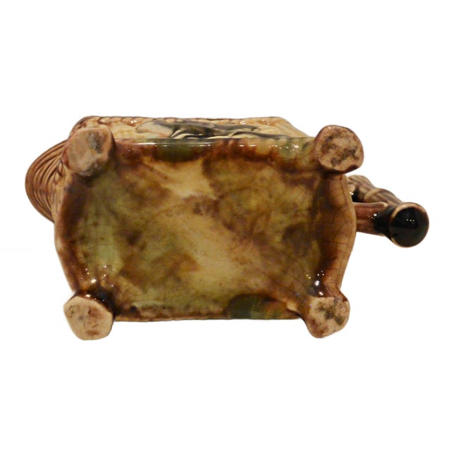 Gold Victorian Majolica Faux Bamboo Creamer Pitcher Songbird Motif Circa 1890 For Sale - Image 8 of 8