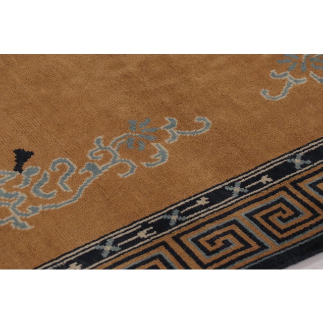 Rug & Kilim Rug & Kilim’s Chinese Art Deco Inspired Rug, Brown With Greek Key Border For Sale - Image 4 of 9
