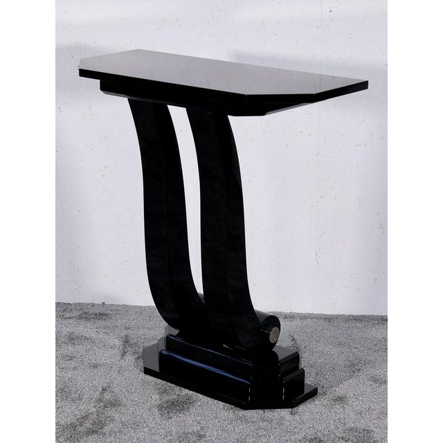 Art Deco Console in Black High-Gloss Lacquer with Chrome, 1930s For Sale - Image 3 of 9