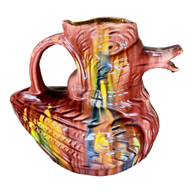 Mid 20th Century Mid-Century Modern Glazed Drip-Ware Duck Art Pottery Pitcher For Sale