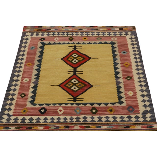Tribal Vintage Sofreh Kilim Rug in Camel, Red Medallions and Colorful Tribal Borders For Sale - Image 3 of 7