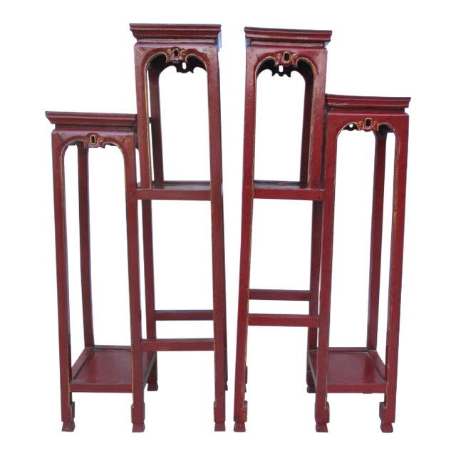 Chinese Tall Pedestal Tables - a Pair For Sale