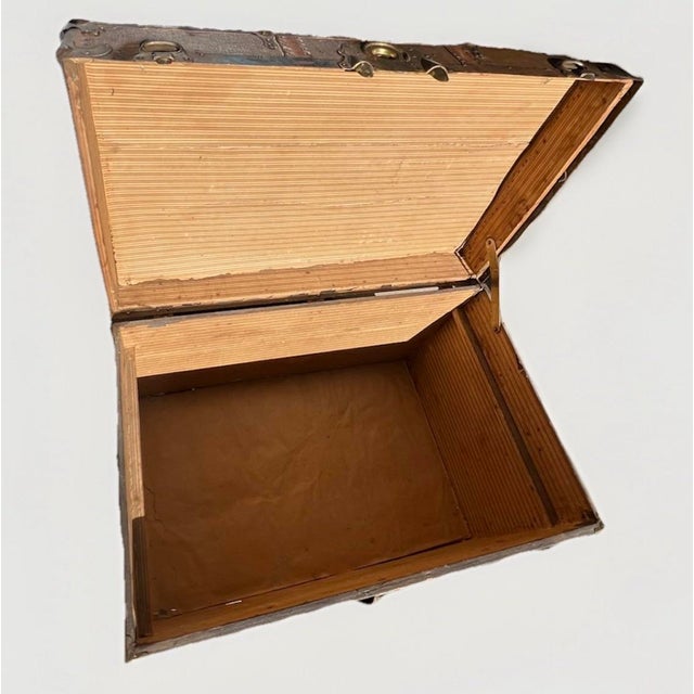 Early 1900s European Antique Travel Trunk With Wood Slats & Metal Hardware For Sale - Image 6 of 12