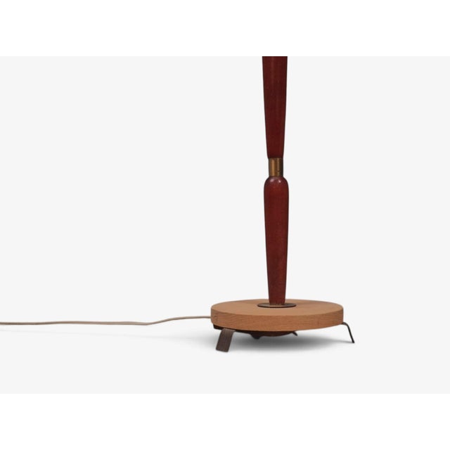 1950s Mid Century Modern, Double Light Floor Lamp, Wood, Brass, Fabric For Sale - Image 10 of 12
