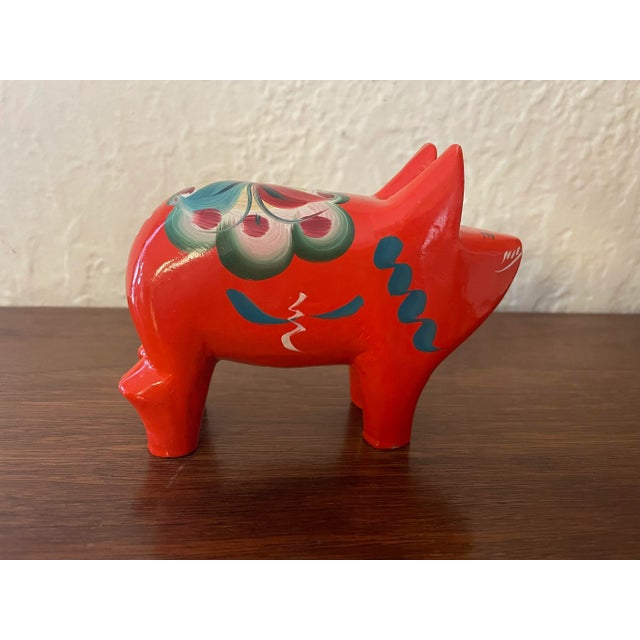 1960s Swedish Folk Wooden Dala Pig, Hand Painted For Sale - Image 6 of 7