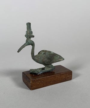Statuette of THOT-IBIS Bronze with green patina Egypt Ptolemaic period 332–30 BC.