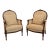 Pair of Mid-Century Louis XVI Style Carved Walnut Bergère Armchairs For Sale