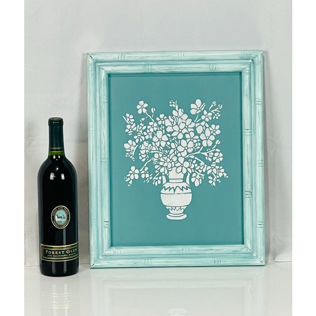 Contemporary Contemporary Aqua Blue & White Floral Painting in Distressed Vintage Frame - Unsigned For Sale - Image 3 of 9