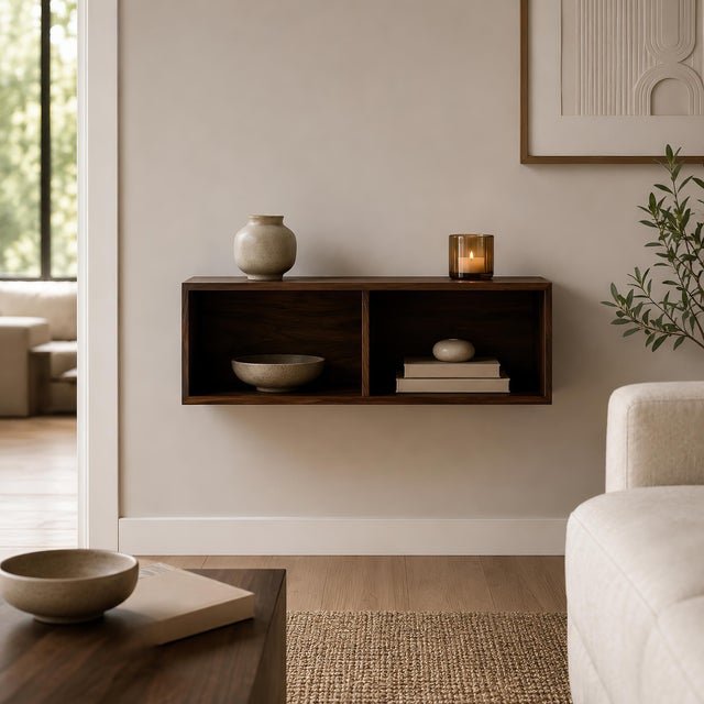 Contemporary Arcuno Solid Walnut Floating Nightstand For Sale - Image 3 of 11
