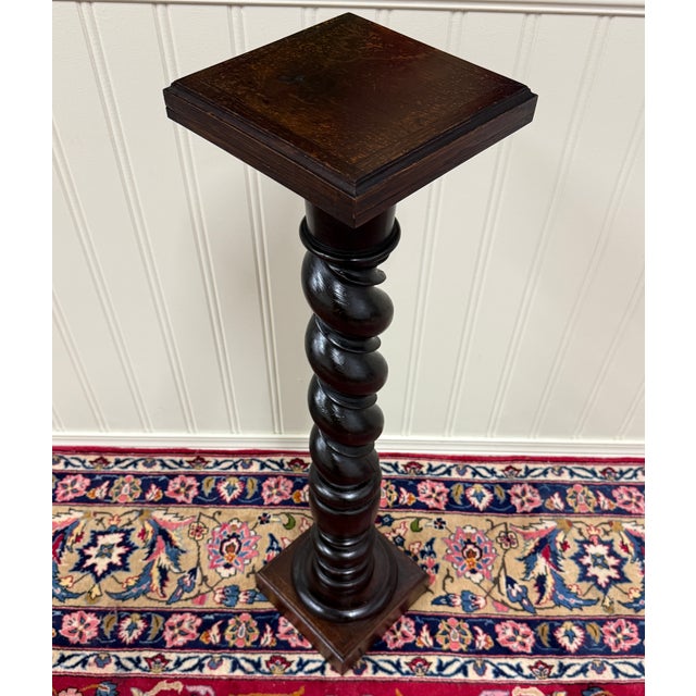 Antique French Louis XIII Barley Twist Pedestal Plant Stand Oak 42" T For Sale - Image 17 of 18