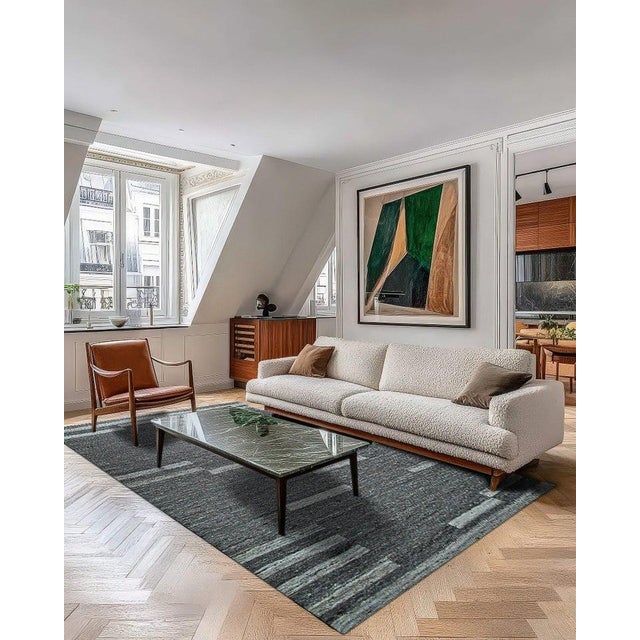 Gray 8x10 Gray Handwoven Wool Floating Rectangles Geometric Modern Carpet Rug For Sale - Image 8 of 10