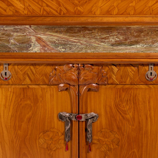 Late 19th Century Antique Art Nouveau Style Oak & Mahogany Sideboard With Mirrored Backdrop For Sale - Image 5 of 8