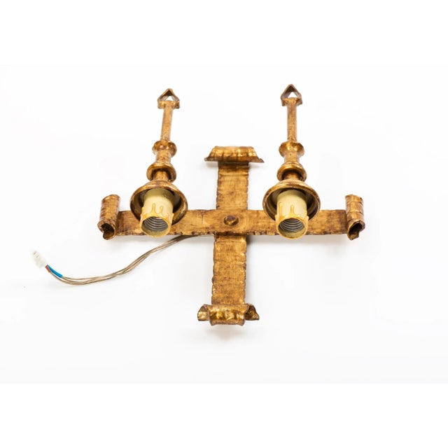 1950s Spanish Gilt Metal 2-Light Wall Sconce For Sale - Image 6 of 9