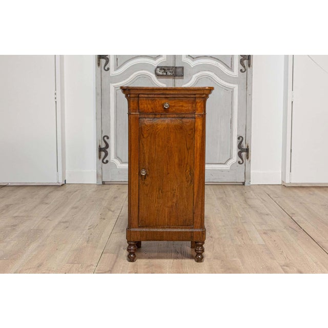Italian Italian 19th Century Walnut Bedside Table with Drawer over Door, Carved Motifs For Sale - Image 3 of 10