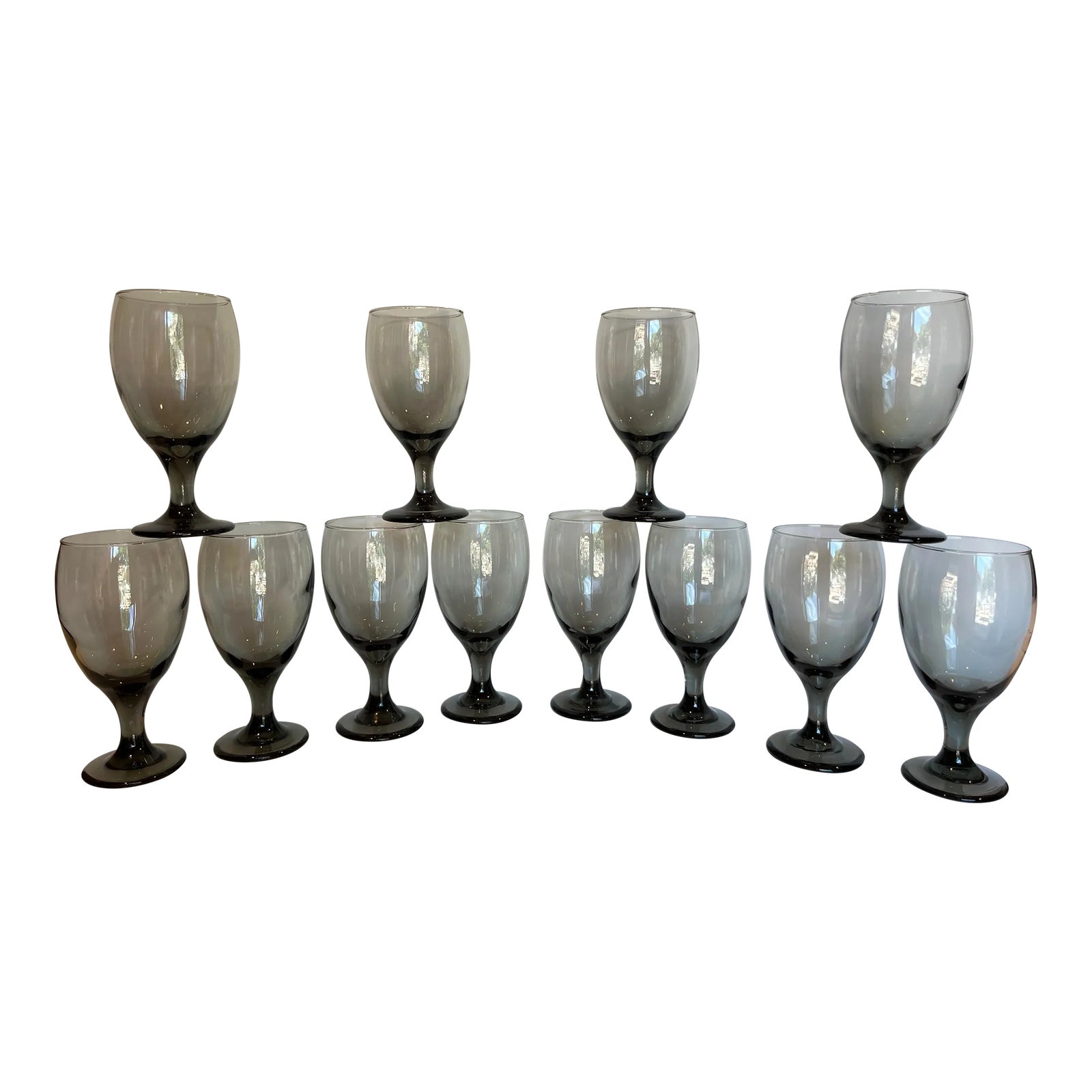 Vintage Smokey Quartz Drinking Glasses - Set of 12 | Chairish