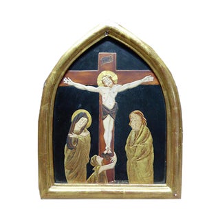 Antique Enamelled Religious Print on Copper Depicting Crucifixion For Sale