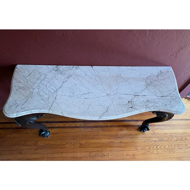 Wood Superb 19th Century Carrara White Marble Top Hall or Antique Console Table For Sale - Image 7 of 10