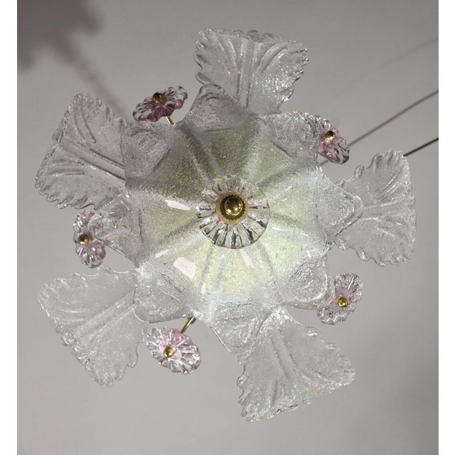 Charming Vintage Venetian Chandelier, Pink Flower Murano Glass, 1970s For Sale - Image 4 of 15